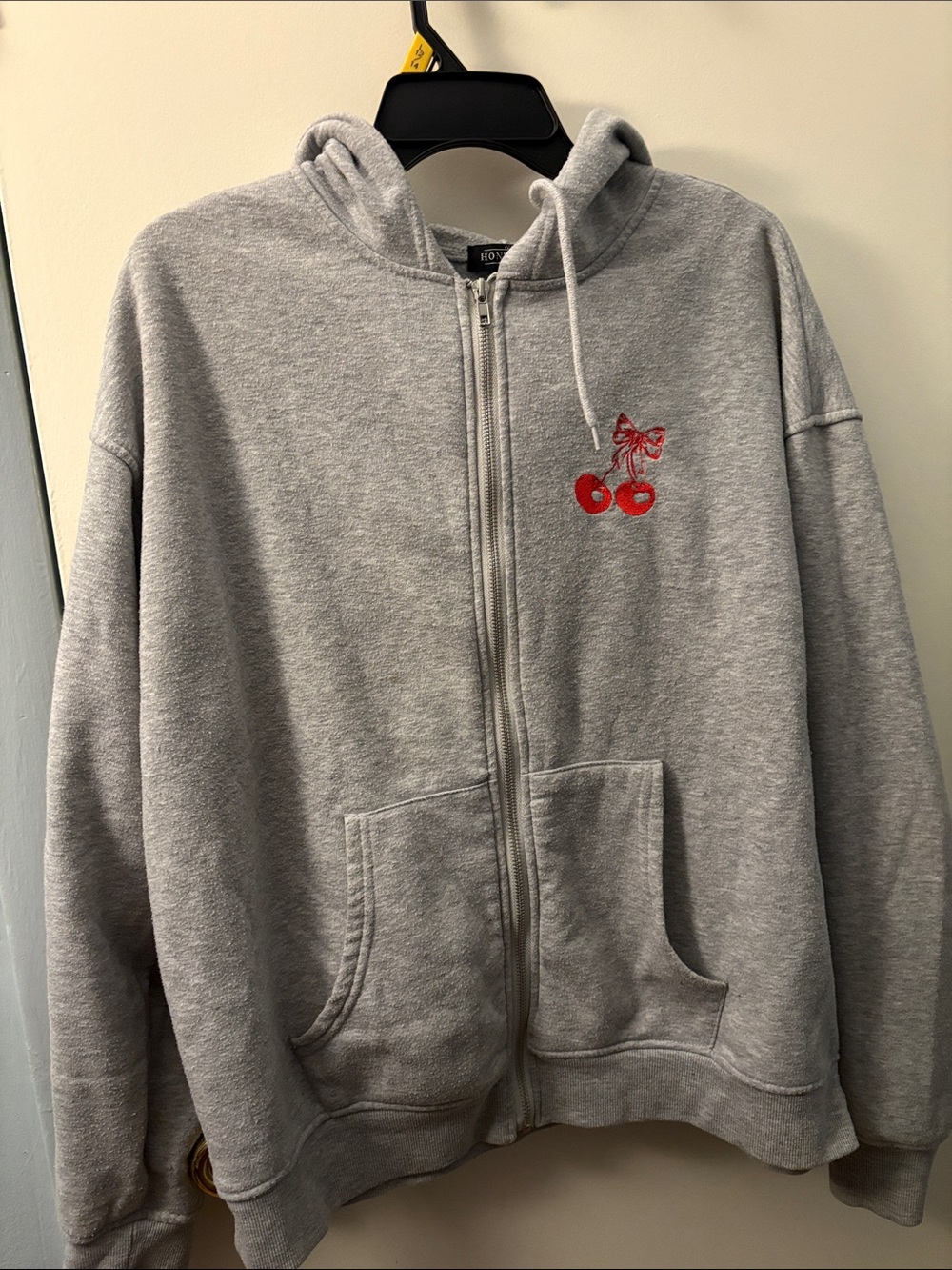 L/Xl Gray Zip-Up Hoodie with Red Designs